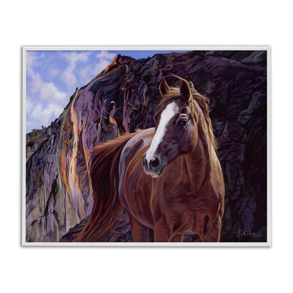 Stupell Industries Rustic Lodge Horse by Cliffs Landscape White Framed Giclee Art, 20 x 16, by Spirit Horse