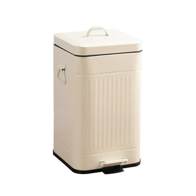 Retro Trash Bin Light Luxury Thickening Square Step On Trash Can with Lid for Home Kitchen Bathroom 5L Beige 18x18x31cm / 7.1x7.1x12.2in