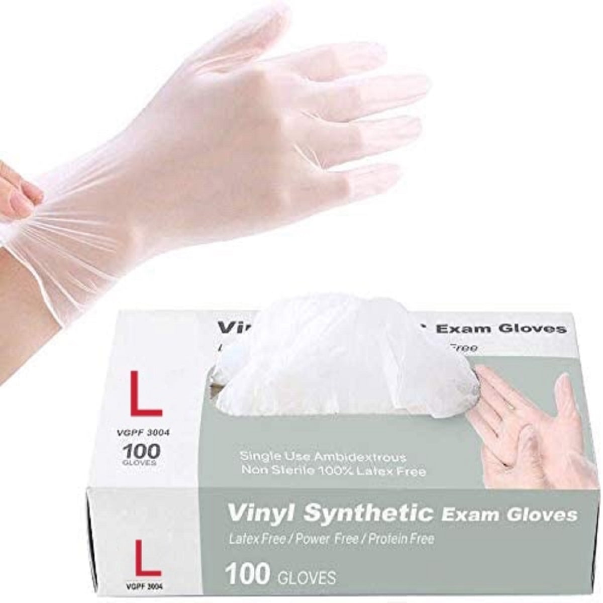 100 Count Vinyl Disposable Gloves Large/Medium, Hand Gloves 100pk for