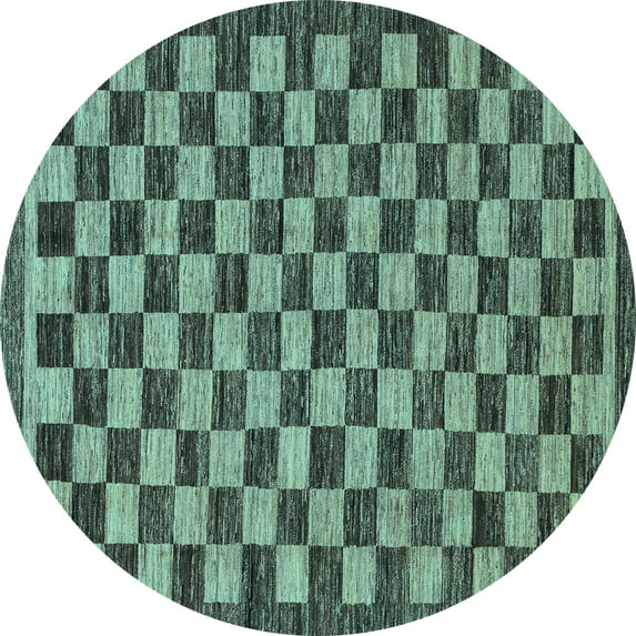 Ahgly Company Indoor Round Checkered Light Blue Modern Area Rugs, 3' Round