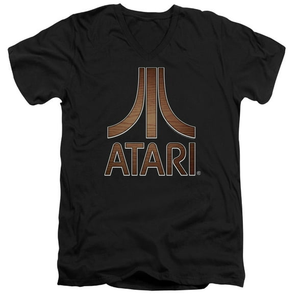 Atari Classic Wood Emblem S/S Adult V-Neck T-Shirt 30/1 T-Shirt Black