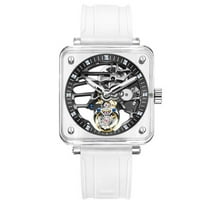 AESOP Real Flying Tourbillon Skeleton Mechanical Hand Wind Wrist Watch Men Sapphire Crystal Diamond Business Dress Hollow Dial Clock Man Super Luminous Transparent Case Rubber Band