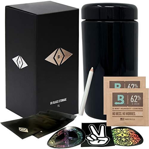 Stash Jar Smell Proof Container 1000 Ml 2 Oz Premium European Uv Glass Jar Airtight Discreet With 2 8g Boveda Humidity Packs 2 Smellproof Resealable Bags Customizable Stickers Am Walmart Com Walmart Com