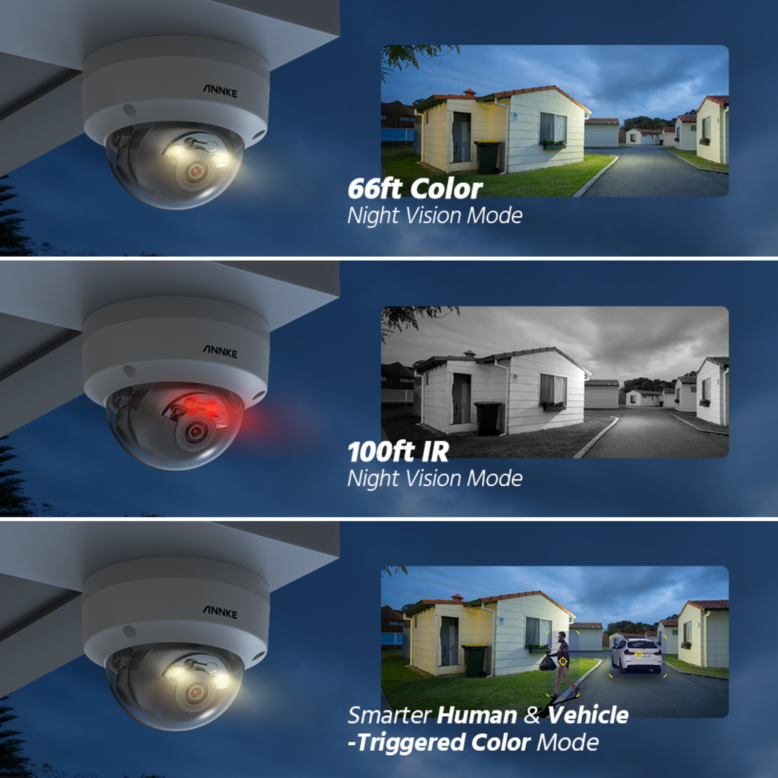 ANNKE 3K Dome IPC Security Camera,4Pcs Outdoor Turret Surveillance Wired Cameras for Home Security, AI Human/Vehicle Detection, Smart Dual Light, Color Night Vision, 120 dB WDR, 2.8mm Lens
