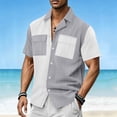 thumbnail image 2 of ZVNAΖH Men's S-3XL Color Block Casual Striped Short Sleeve Collared Button Down Shirt with Dual Pockets, 2 of 6