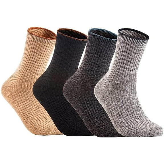 Lian LifeStyle Women's 4 Pairs Cute & Comfortable Wool Crew Socks Size 6-9 HR1612, Color Beige, Black, DarkGrey, Grey