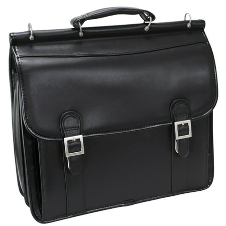 McKlein HALSTED, Double Compartment Laptop Briefcase, Top Grain Cowhide Leather, Black