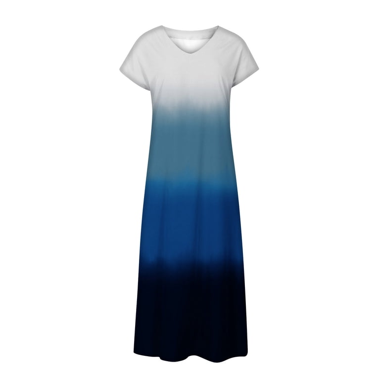 nsendm Cotton Knit Dress Women Maxi Dress Summer Spring Short Sleeve Split  Long Dress V Neck Tunic Long Sleeve Women Dress Blue X-Large - Walmart.com