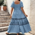 thumbnail image 4 of CIENVNSTG Women's 2026 Summer Short Sleeves Boho Floral Print Square Neck Beach Casual Flowy Long Maxi Dress Loose Vacation Sundress Blue 3XL, 4 of 6