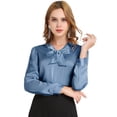 thumbnail image 1 of Blusa elegante de Oficina Allegra K Cuello Sedoso Corbata Cuello En V Manga Larga Azul polvoriento M, 1 of 6