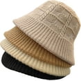 thumbnail image 5 of CoCopeaunts Plain Bucket Hat Women Girls Winter Warm Solid Color Beanie Hat Chunky Cable Knit Hats Foldable Floppy Knitted Cap, 5 of 8