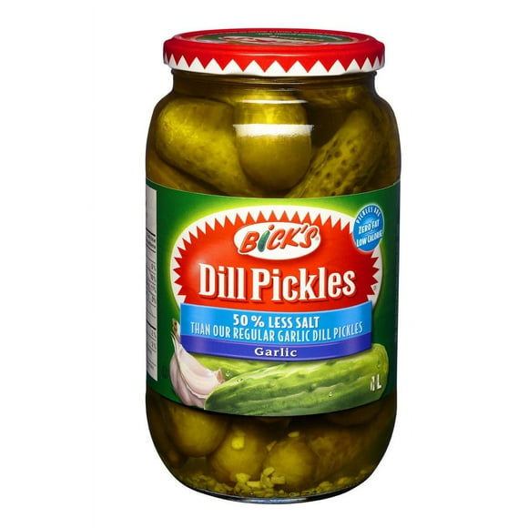 Cornichons à l’aneth à l’ail de Bick’sMD à 50 % moins de sel 1 l