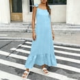 thumbnail image 5 of RYRJJ Womens Summer Sleeveless Maxi Dress Scoop Neck Boho Casual Ruffle Strap Cami Dress Flowy Long Beach Sundress with Back Tie(Light Blue,XXL), 5 of 7