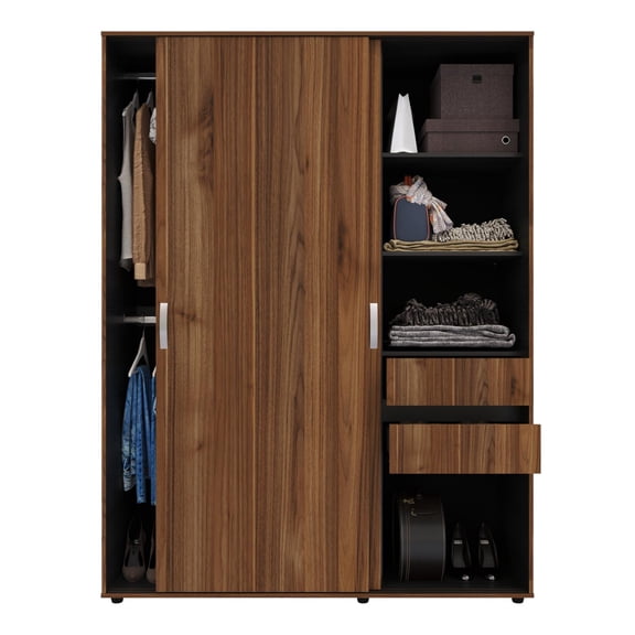 Ropero Closet Armario Puertas Corredizas Berlín 150cm Color Gales Wengue marron claro