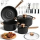 thumbnail image 1 of Juego de Bateria de Cocina Antiadherente Acero inoxidable de 44 PiezasOllas, Sartenes, Wok de Granito, Cazos, Cubiertos y Cuchillos,Juego de Utensilios de Cocina de Inducción de granito(Negro), 1 of 8