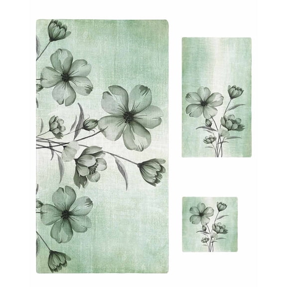 Green Floral Bath Towels for Bathroom Set,Luxury Microfiber Towels Gifts for Women,Beach Kitchen Hand Hair Face Towel and Dish Washcloth,Country Rustic Ombre Painting Art Watercolor Towels Set
