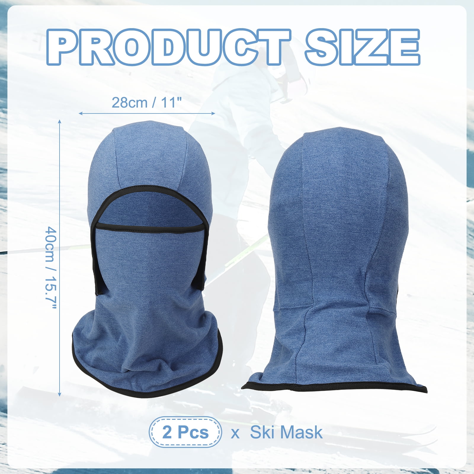Uxcell Warm Balaclava Ski Mask, Ski Balaclava Winter Mask Full Face Windproof Cold Weather Gear, Polyester& Spandex& 2Pcs& Denim Blue -Fitting for (Men/Women/Outdoor/Skiing/Cycling)