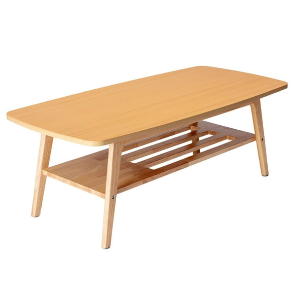 Gala 47 Inch Modern Wood Coffee Table with Open Bottom Shelf, Natural Brown