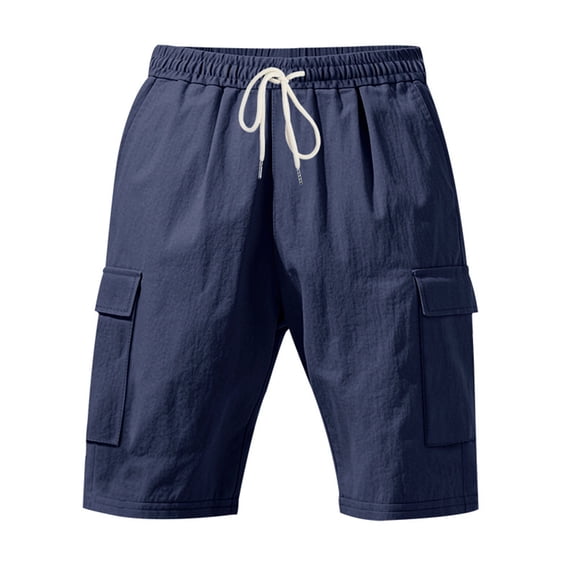 BLCHUNen Mens Casual Shorts Knee Length Elastic Waist Drawstring Hiking Running Shorts with Multi Pockets