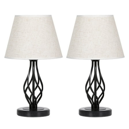N/C Set of 2 Vintage Nightstand Lamps, Marble Base
