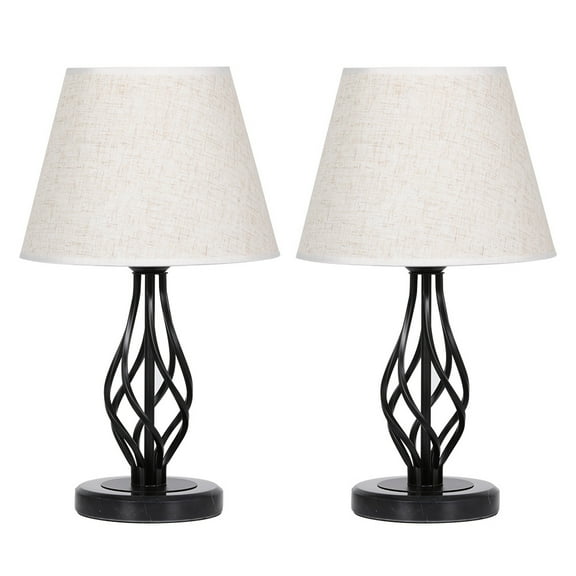 N/C Set of 2 Vintage Nightstand Lamps, Marble Base