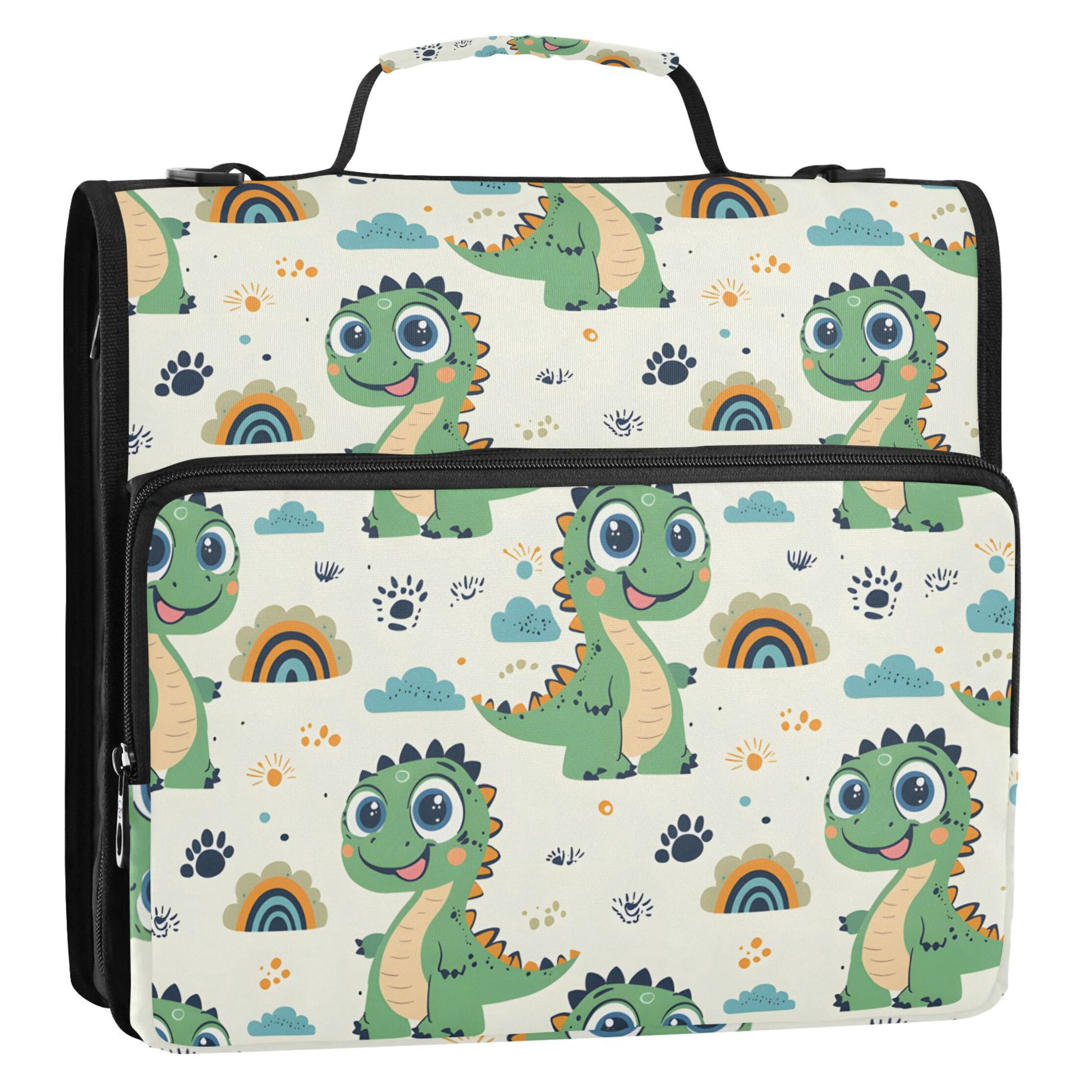 ALAZA Zipper Binder Cartoon Dinosaurs Rainbow 3 Ring Trapper Keeper File Folder Organizer Bag