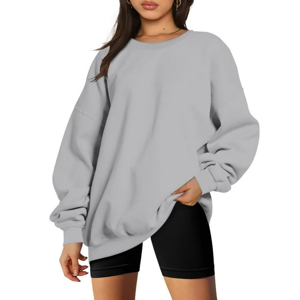 ICHUANYI Clearance Fashion Woman Long Sleeve Round Neck Loose Sweatshirt Solid Blouse Tops(Gray, S) ICHUANYI WER2023080809316