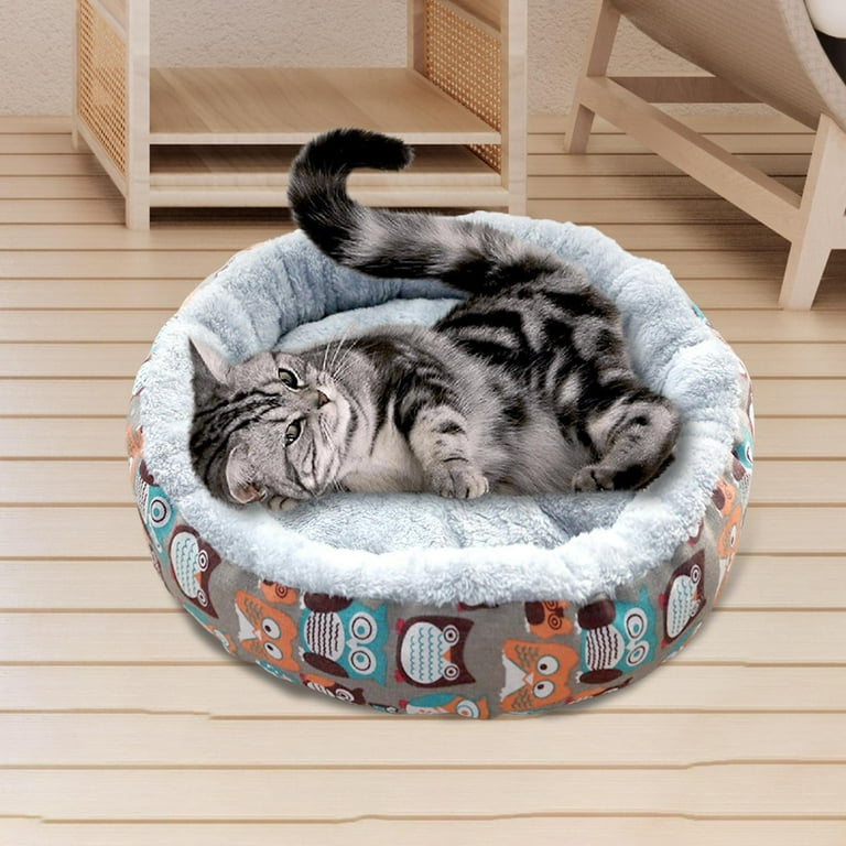 Gazechimp Cat Beds for Indoor Cats Round 17.7inch Pet Bed for Cats or Small Dogs Washable Soft Plush Sleep Cushion Anti Slip Bottom Colorful Owl Walmart