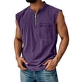 thumbnail image 2 of Mens Sleeveless Shirt Quarter Zip Muscle Tank Top Washed Vintage Shirts Chest Pocket Casual Retro Summer Top, XL, 2 of 4