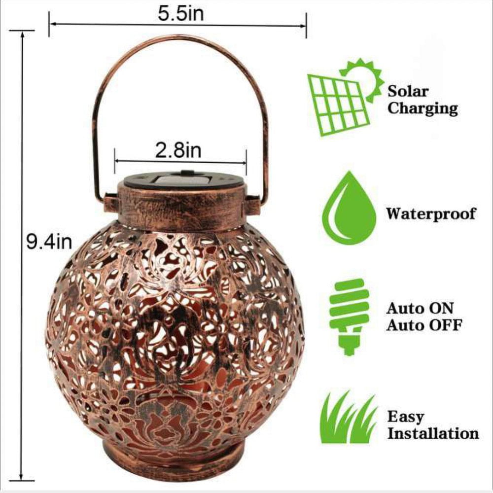 2 Pack Solar Lanterns Outdoor for Garden Patio Lawn and Tabletop Solar Christmas Lanterns Outdoor Waterproof Hanging Solar Lights Retro Metal LED Decorative Light with Handle MIAGI Bronze