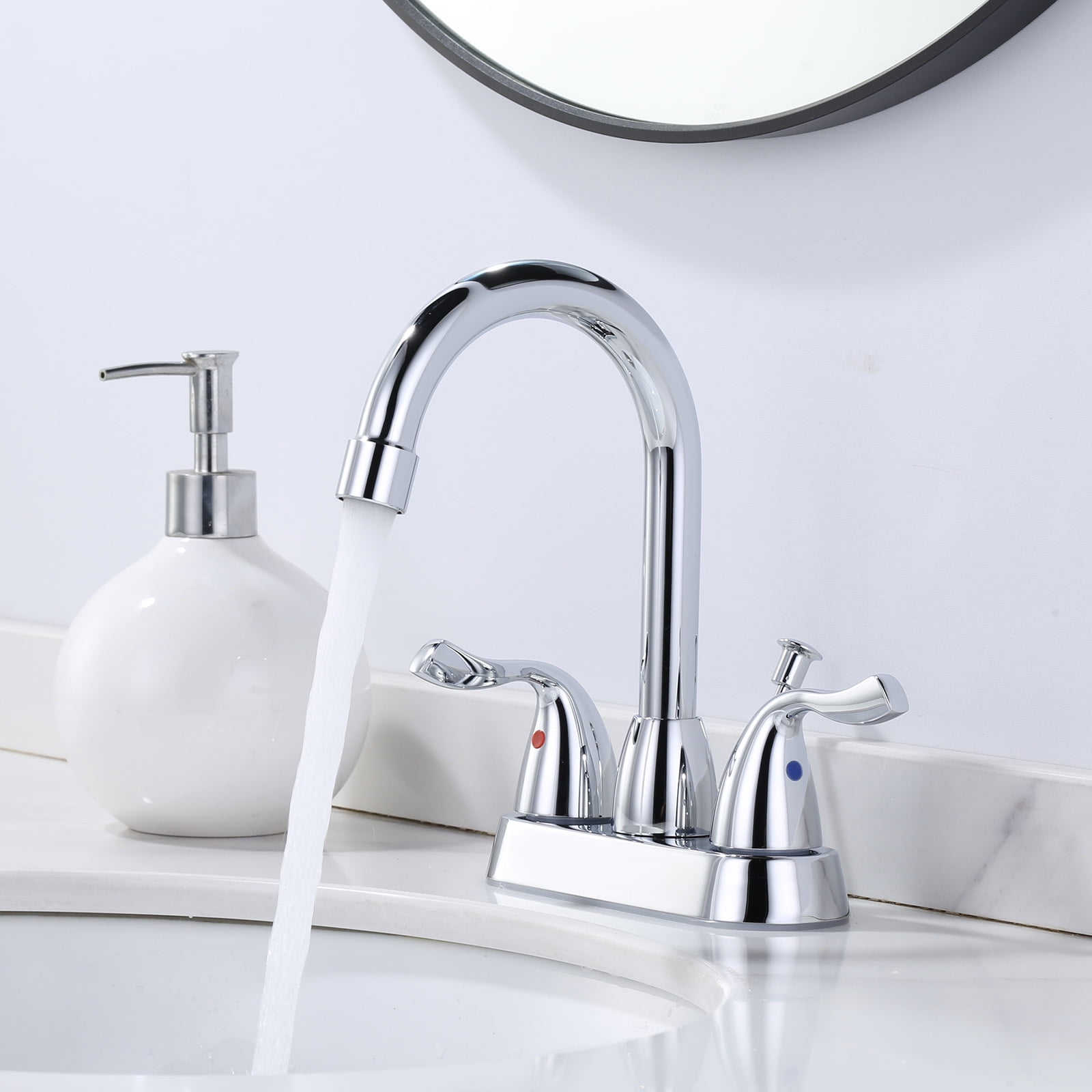 WOWOW 2 Handle Bathroom Faucet Chrome, 4 Inch Centerset Bathroom Faucet with Drain Assembly and Supply Hoses, Bathroom Faucet 3 Holes