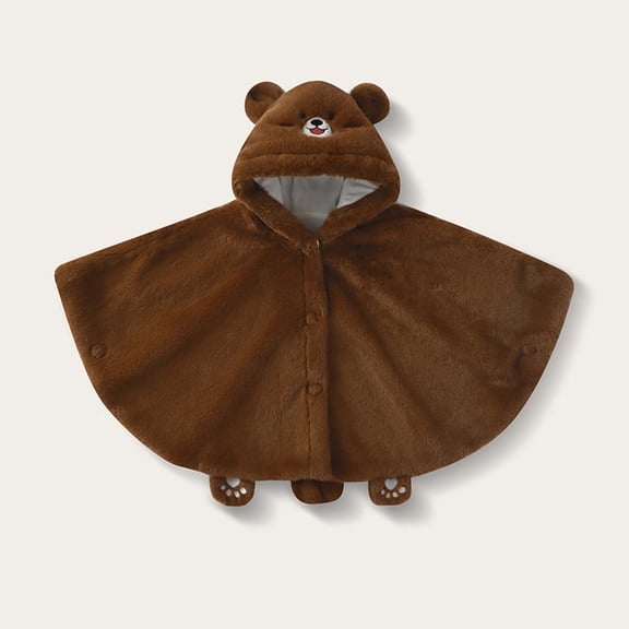 Xdegoge Baby Toddler Cute Bear Hooded Cape Fleece Plush Poncho Winter Warm Cloak Fuzzy Animal Outerwear Button Down Coat for Infant Boys Girls Daily Wear