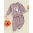 thumbnail image 2 of Suealasg Toddler Baby Girls Halloween Outfits Clothes 6M 1T 2T 3T Long Sleeve Ghost Letter Print Sweatshirt+Long Pants 2Pcs Halloween-themed Clothing Costume for Kids Girls, 2 of 7