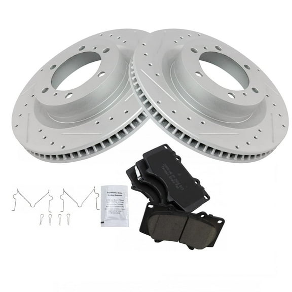 TRQ Front Performance Brake Pad & Rotor Kit Brake Pads Brake Rotors Set Ceramic Premium G-Coated Fits Select 2010-2019 Lexus GX460 Toyota 4Runner