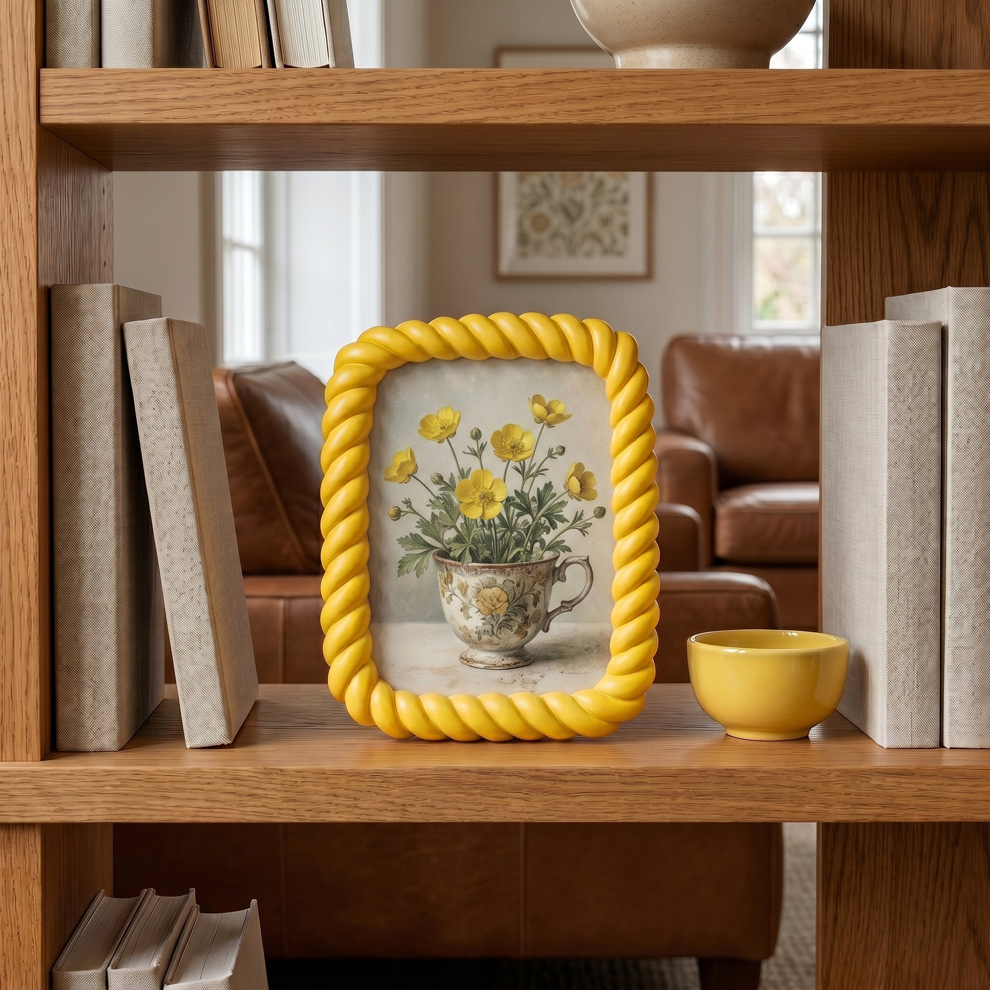 Unique Bargains Twisted Rope Resin Picture Frame for Coastal & Farmhouse Display Yellow 4" x 6"