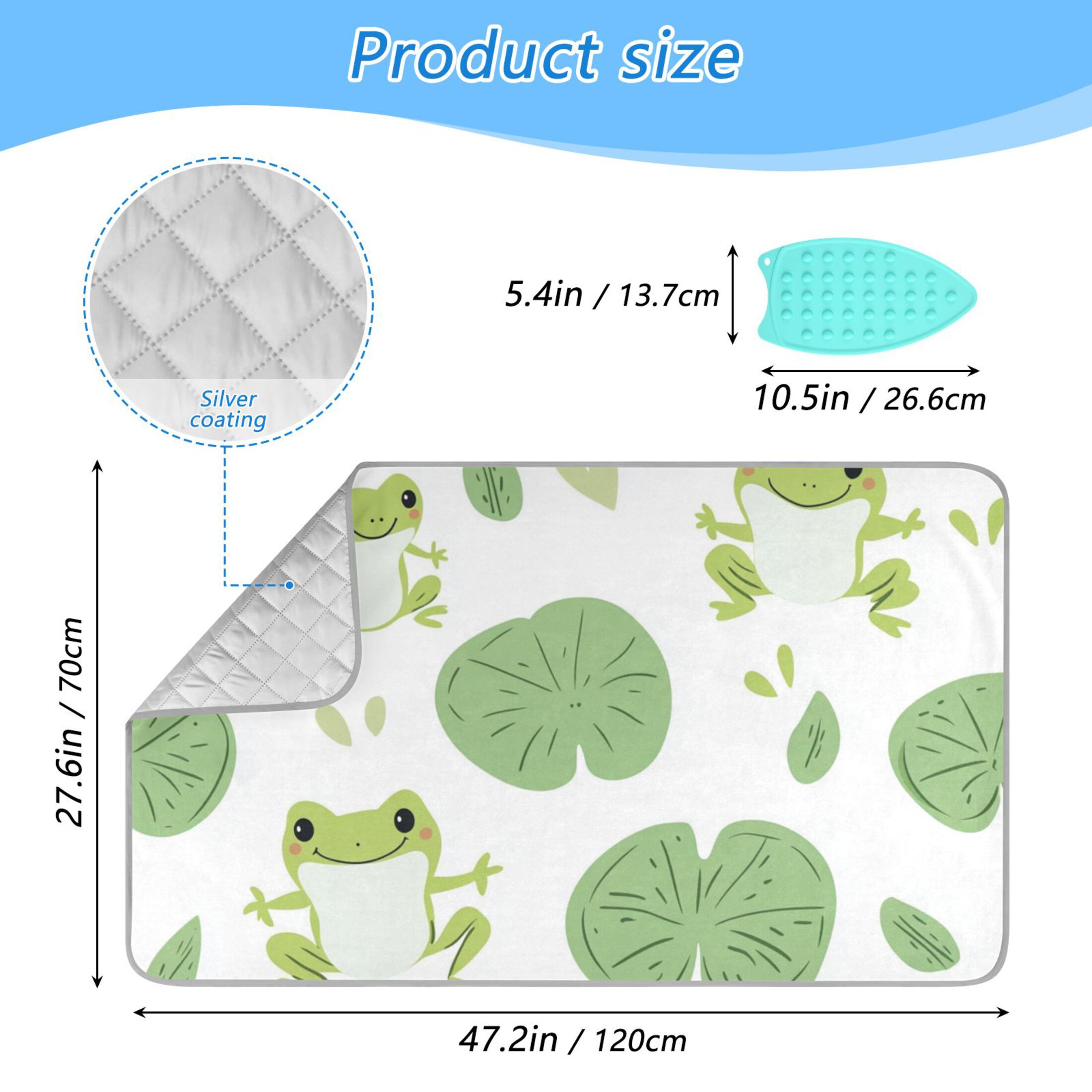 Frogs Leaves Green Hearts Ironing Mat Blanket Portable Travel Ironing Pad Heat Resistant Pad 47.2" x 27.6”