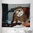thumbnail image 1 of English Bulldog Tapestry, Traditional Detective Dog and Hat Sherlock Holmes Image, Fabric Wall Hanging Decor for Bedroom Living Room Dorm, 5 Sizes, Multicolor, by Ambesonne, 1 of 1