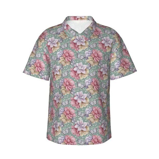 Balery Watercolor Butterflies Camisas hawaianas de manga corta para hombre, camisas playeras de corte holgado, camisas de vacaciones con botones,Medium