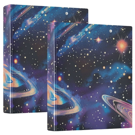 Glittering Galaxy Space Hardcover 3 Ring Binder 1.5 inch Round Rings with Interior Pockets Binders Organizer Office School 1 Pack