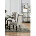 thumbnail image 3 of 2pcs Dining Chairs Light Grey Linen Like Fabric Antique Black Solid wood Scroll Back Tufted Cushion Side Chairs Dining Room, 3 of 8
