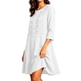 thumbnail image 4 of SETOOFF Women Round Neck 3/4 Sleeve Embroidered Shift Dress Loose A Line Short Dress with Side Pockets Casual Summer Beach Travel Weekend Shopping Outdoor Vacation Daily Outfits, 4 of 6