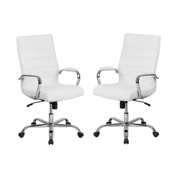 Home Square 2 Piece High Back Leather Office Chair Set in White and Chrome