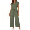 Lounge Sets for Women V Neck Short Sleeve Shirt and Crop Pants Stretchy Comfy Vacation Travel 2 Piece Outfits XS-2XL