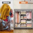 thumbnail image 6 of Portable Closet, 68"x51"x18" Wardrobe Closet with 2 Hanging Rods, 8 Clothes Storage Organizer Shelves, Easy to Assemble, Dustproof Non-Woven Fabric for Bedroom（E-Greetshopping ）, 6 of 9