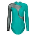 thumbnail image 2 of iiniim Womens Rhinestone Ballet Leotard Mesh Long Sleeve Gymnastics Leotards Bodysuit Dancewear Green L, 2 of 7