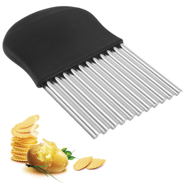 Stainless Steel Potato Wavy Cutter French Fries Chips Kitchen Tool, Size: 9.5, Black