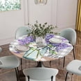 thumbnail image 2 of Purple Lavender Fitted Tablecloth with Elastic Edged, Round Table Cloth for Dining Table, Spring Butterfly Daisy Watercolor Gray Waterproof Oil Proof Table Cover for Indoor Outdoor 45"-54", 2 of 8