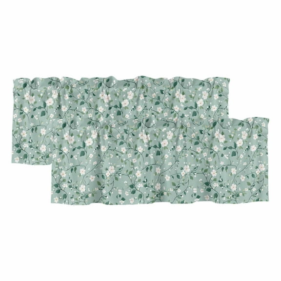 2 Pack Country Flower Camellia Valance for Window Green Farm Floral Kitchen Valance Rod Pocket Short Curtain Topper Decorative Window Treatment for Living Room Bedroom 42"x18"