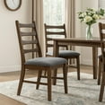 thumbnail image 6 of Mea Dining Side Chair Set of 2, Slatted, Dark Gray Linen Seat, Brown, 6 of 7