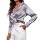 thumbnail image 3 of Blusas de Satén con Cuello en V y Larga para Mujer, Blusas de Seda de Verano, Moda 2025 Gris M, 3 of 9